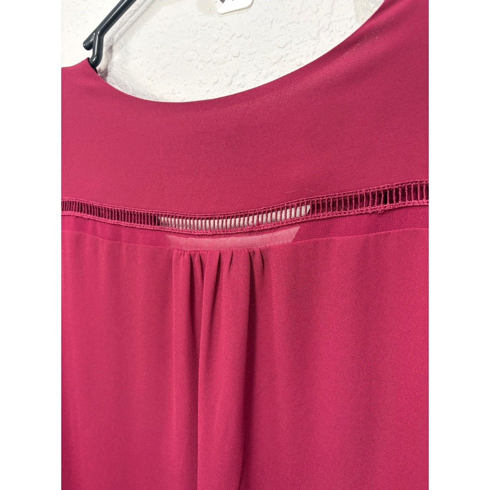 White House Black Market Women Burgundy Bell Sleeve Ruffle Blouse Top Size 2 - Picture 4 of 7